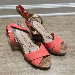 Sam & libby Cork Wedge Platform Heel Sandals US 7