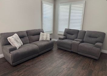 2 Piece Gray Reclining Couch Set
