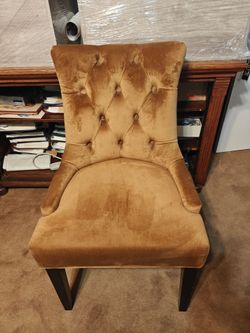 TWO Light Tan Velvet Chairs with Brass Studded Trim