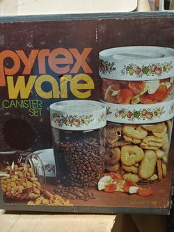 Pyrexware vintage "Spice of Life" canister set (new in box)