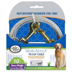 Four Paws Silver Heavy Weight Dog Walk-About Tie-Out Cable 10ft Under 100lbs