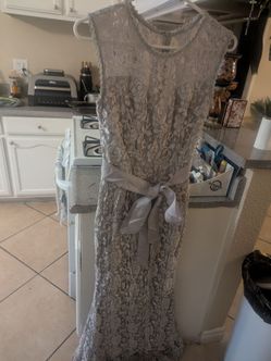 Gray Lace Sleeveless Maxi Dress with Sash