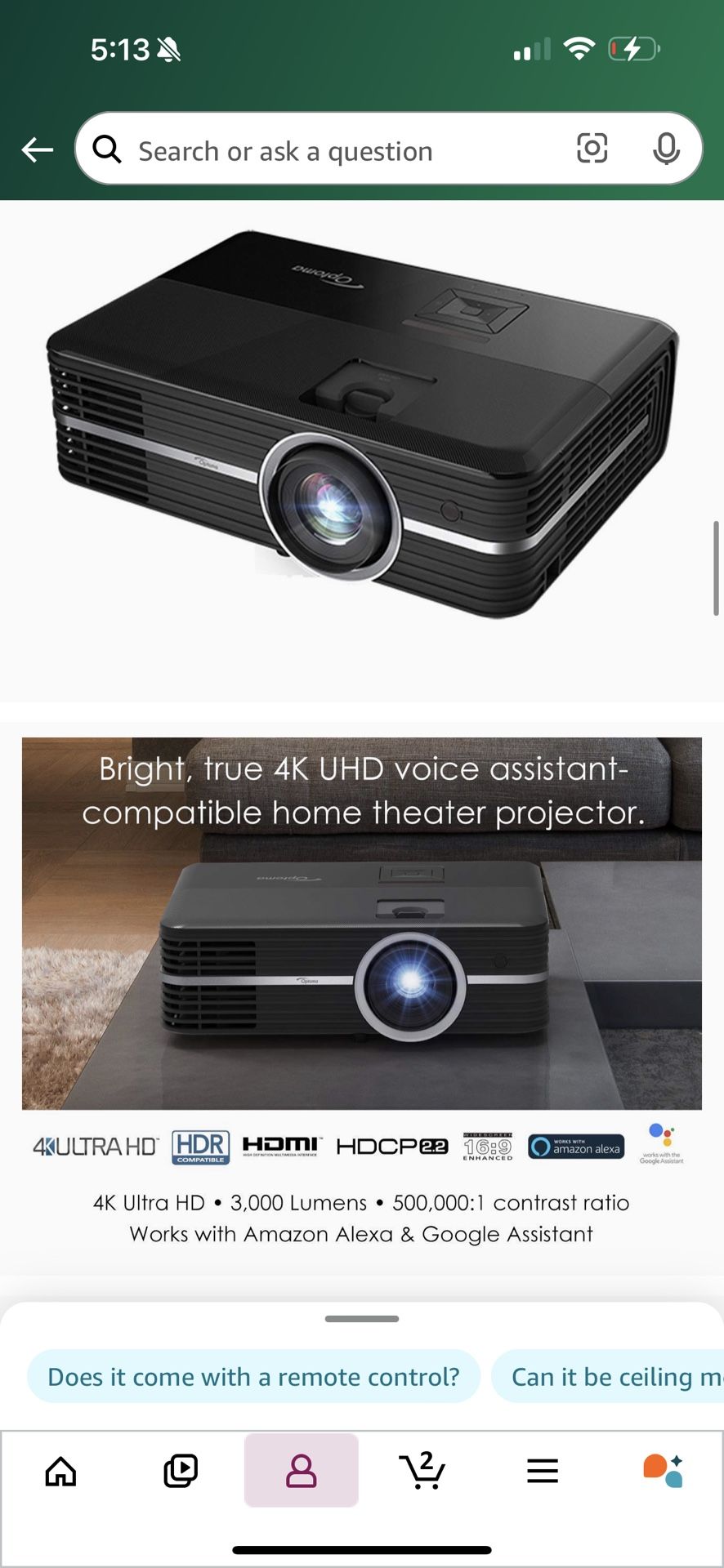 Optoma 4k Projector (Renewed) Excellent Condition