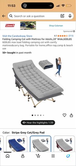 Folding Camping Cot with Mattress