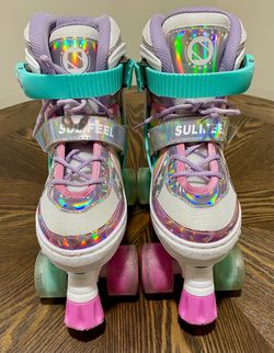 Sulifeel Rainbow Roller Skates for Girls Boys Adjustable Sizes and Light Up Wheels