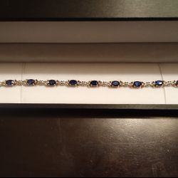 10kt Two Tone Sapphire And Diamond Tennis Bracelet 