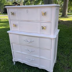 Wood White Pink Vintage French Chest Dresser