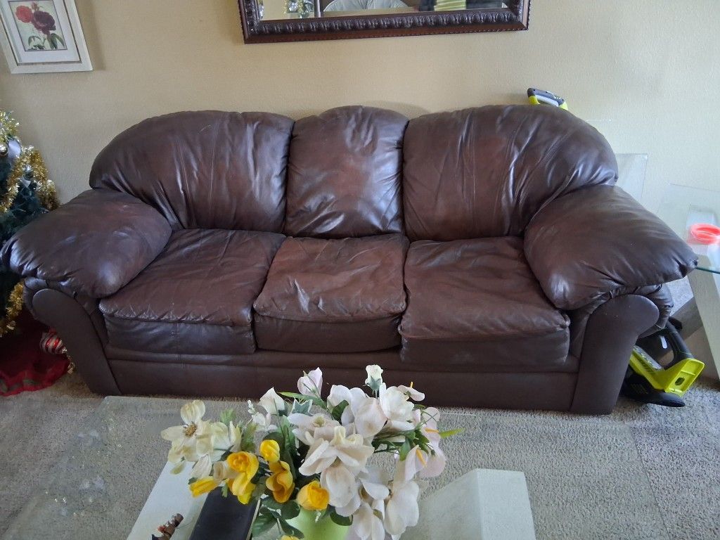 Brown Leather Sofa 