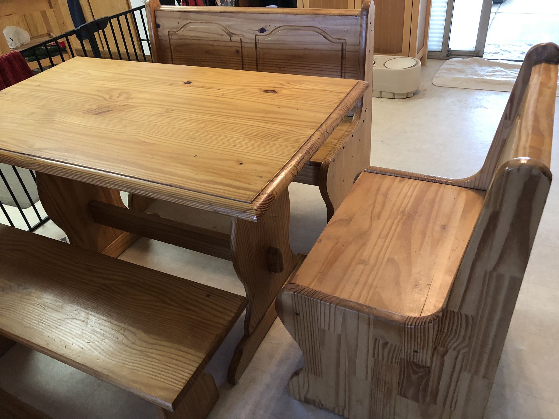 Cottage Wood Table & Bench Dining Set