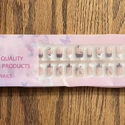 30 Piece Premium Quality Press On Nails, Short Black Cherry & White French Tips, Nude Cat Eye with Cherries Design in 15 Sizes, Complete Nail Kit, NEW