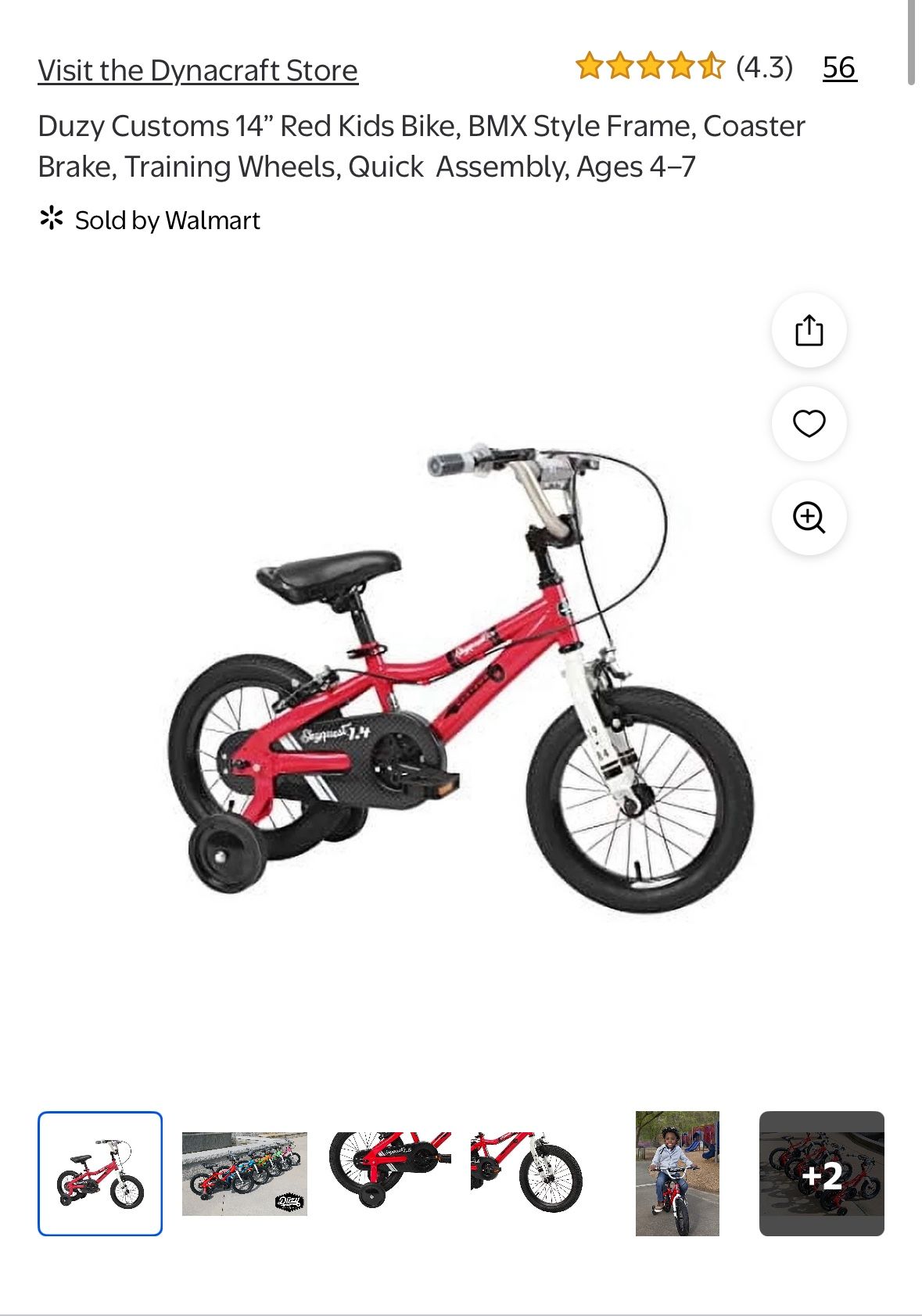 Duzy Customs 14” Red Kids Bike, BMX Style Frame, Coaster Brake, Training Wheels, Quick Assembly, Ages 4–7