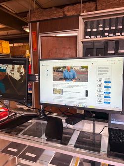 Dual monitor with base and cables included  Display port and VGA ports  24 inch  Nothing wrong. Ideal for your office We’re open Monday through Friday