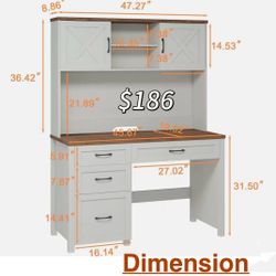 😀 Farmhouse 67" H Executive Desk with Hutch,Office Table with 4 Drawers and LED Light 
