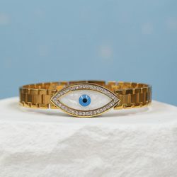 Gold Plated Evil Eye Watch Bracelet