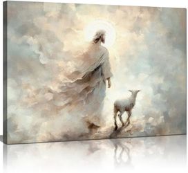 Yaasmolaa Jesus Wall Art Boho Jesus And Lamb Canvas Wall Art Scripture Wall Art Religious Wall Decor Christian Canvas Wall Art Prints Home Decor for B