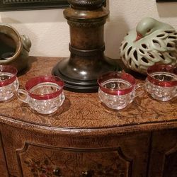 4 Vintage Mid Century Red Flash Glass Cups