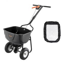 539^Broadcast Spreader, 60LBS Capacity, Walk-Behind Push Spreader, 0-9.8 ft Spreading Width, 10 in All Terrain Pneumatic Tires, Lawn Spreaders with Ho