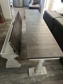 Rustic Farmhouse Dining Table + Storage Bench Set