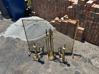Brass fireplace screen and tools