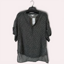 NWT Cabi Sheer Swiss Dot Split-Neck Blouse, Size M, MSRP $89