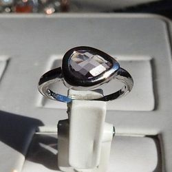 Unique Women's Silver Ring with Pear Shape Faceted Accent, Size 7
