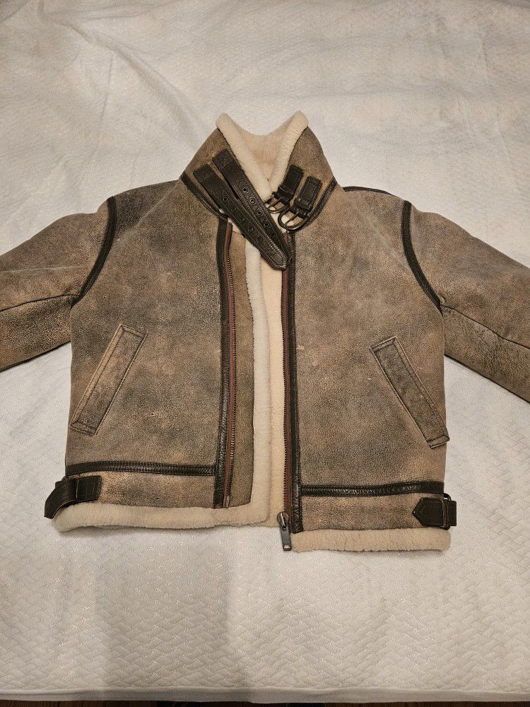 Women's shearing distressed bomber jacket, size small/medium (38)