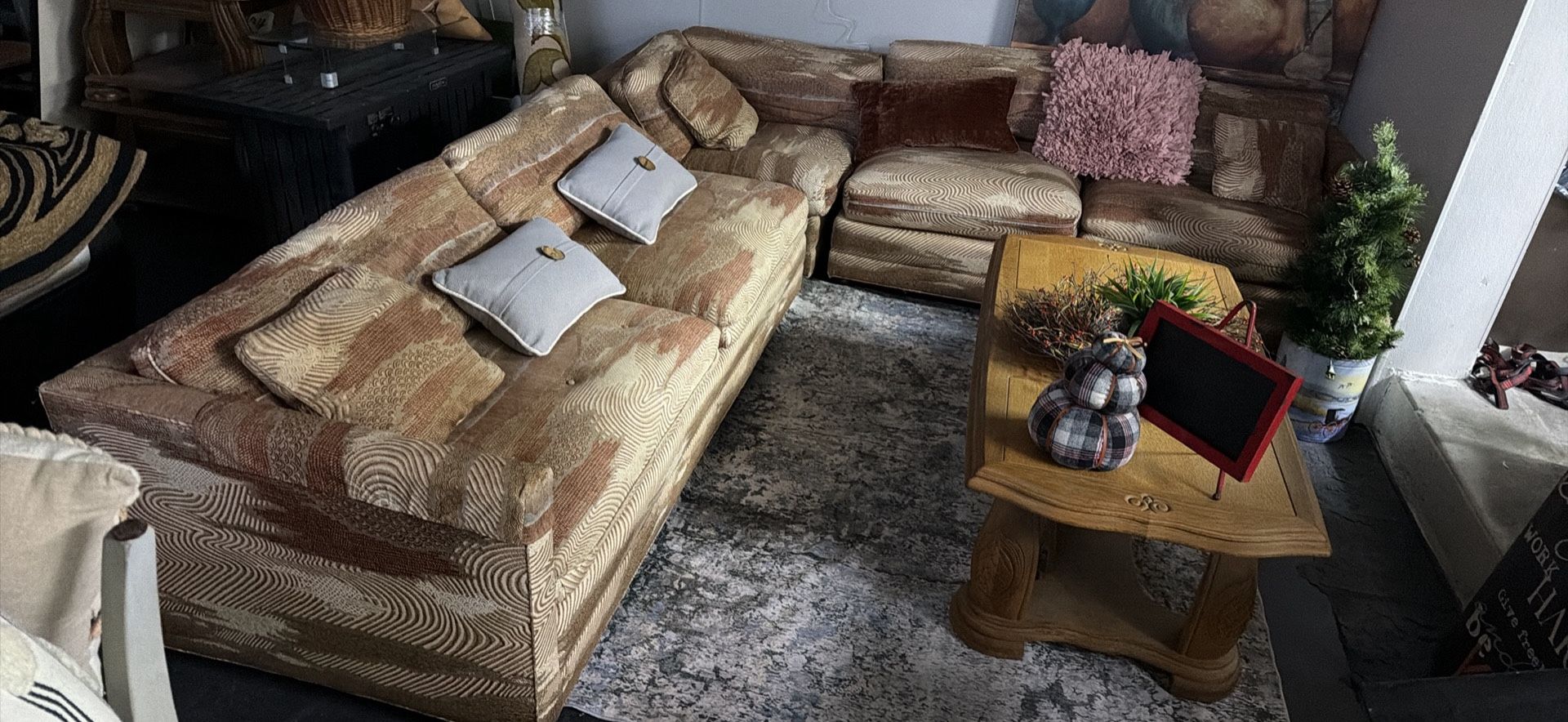 henredon Milo Baughman-style modular sectional sofa with a patterned upholstery