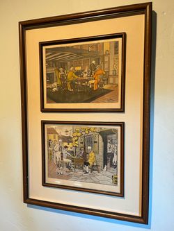 Harry Elliot Set of Two Antique Lithographs Beautifully Framed