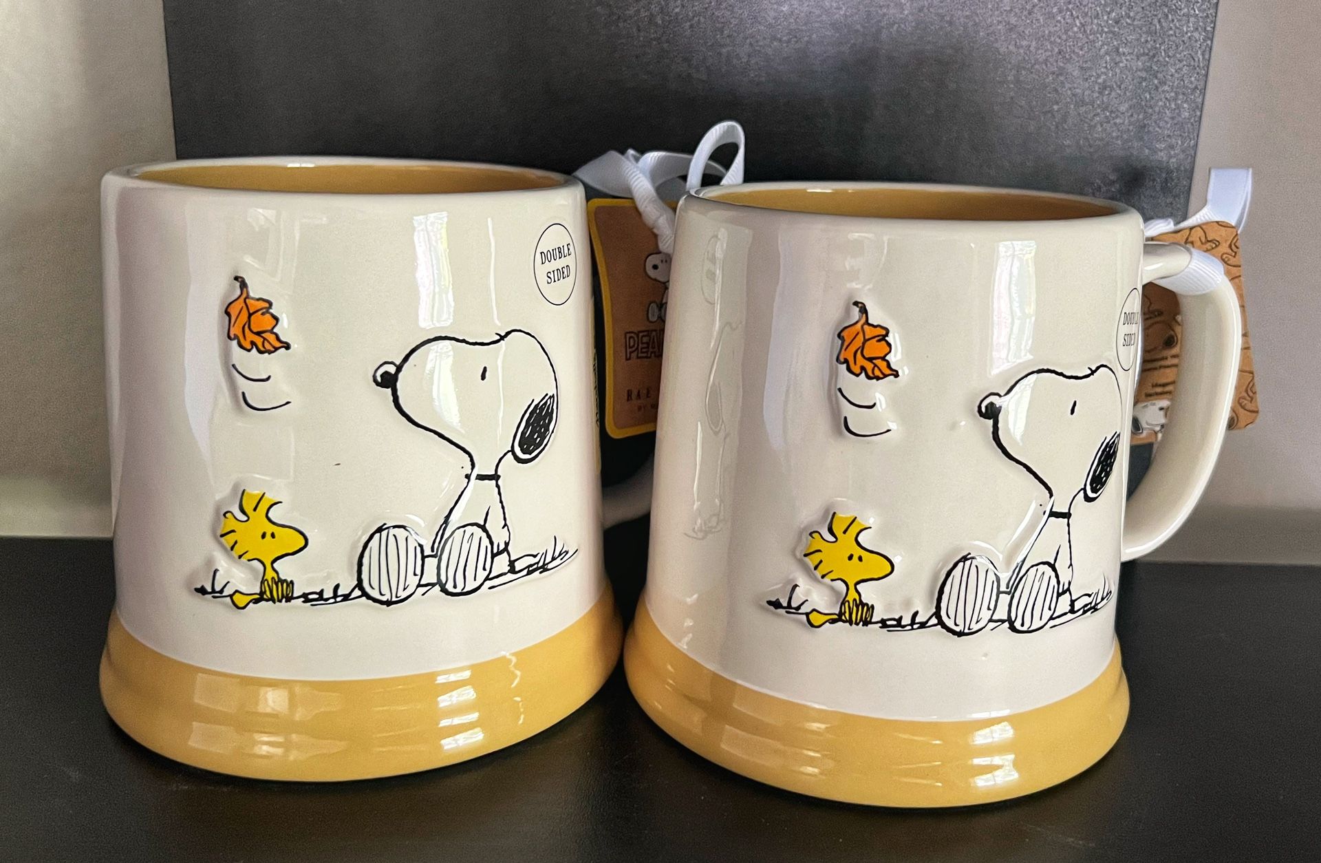 New Set Of 2 Rae Dunn Peanuts Snoopy Woodstock Fall 20oz Mugs