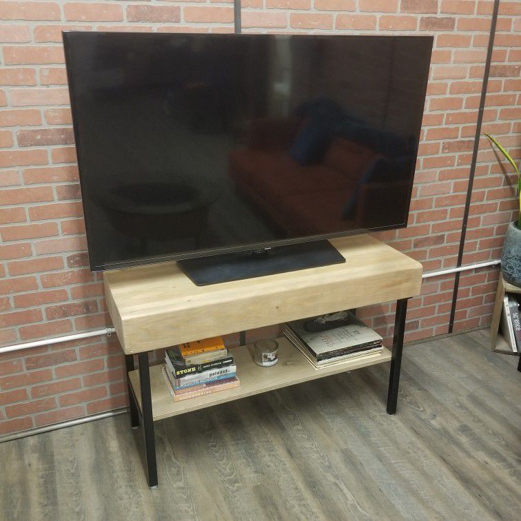TV Stand Console - Solid Wood and Metal Legs


