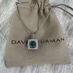 David Yurman Pavé Bezel Pendant Necklace Sterling Silver with Hampton Blue Topaz and Diamonds
