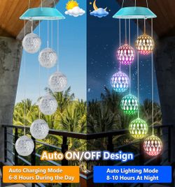 Solar Moroccan Ball Gifts for Mom Grandma Girls, Color Changing Christmas Solar Wind Chimes for Outside, Outdoor Decorative Mobile Lights for Garden, 
