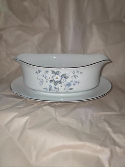 Porcelain Gravy Boat with Attached Underplate, sugar bowl and milk