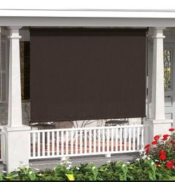 VICLLAX Outdoor Roller Shade 6' W×6' L, Patio Cordless Roller Blinds, Exterior Roll Up Shade with Spliced Design for Patio Porch Gazebo, Wheat
