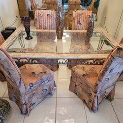 Elegant Glass Dining Table Set with 6 decorative Chairs