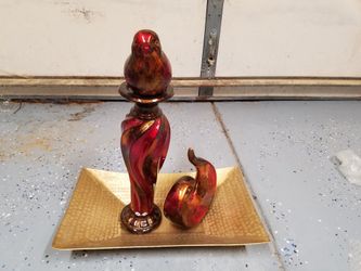 Home decor set(tray, big candle holder, bird and matching piece)