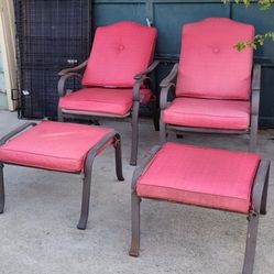 Set of Outdoor Chairs and Matching Foot Stools