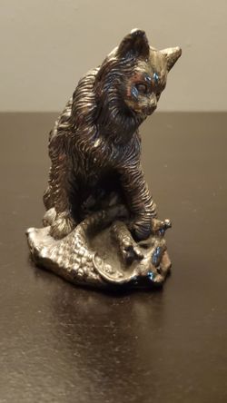 Pewter cat decorative figure.