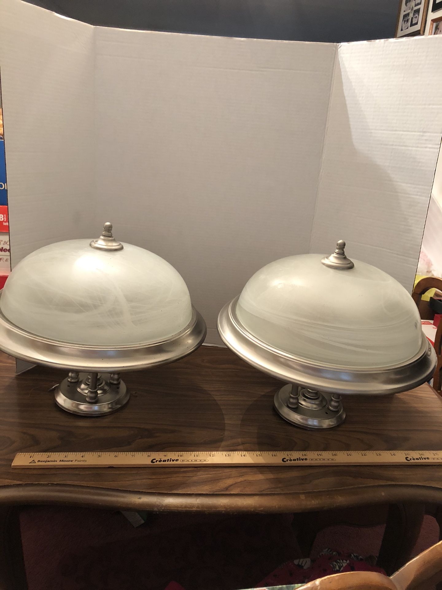 2 Ceiling lights 15” wide 14” down from ceiling pick up Hilliard area