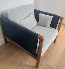 Wood Frame Accent Chair with Leather Panels