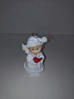 Young's Vintage Resin Girl Angel & Red Cardinal Christmas Holiday Ornament