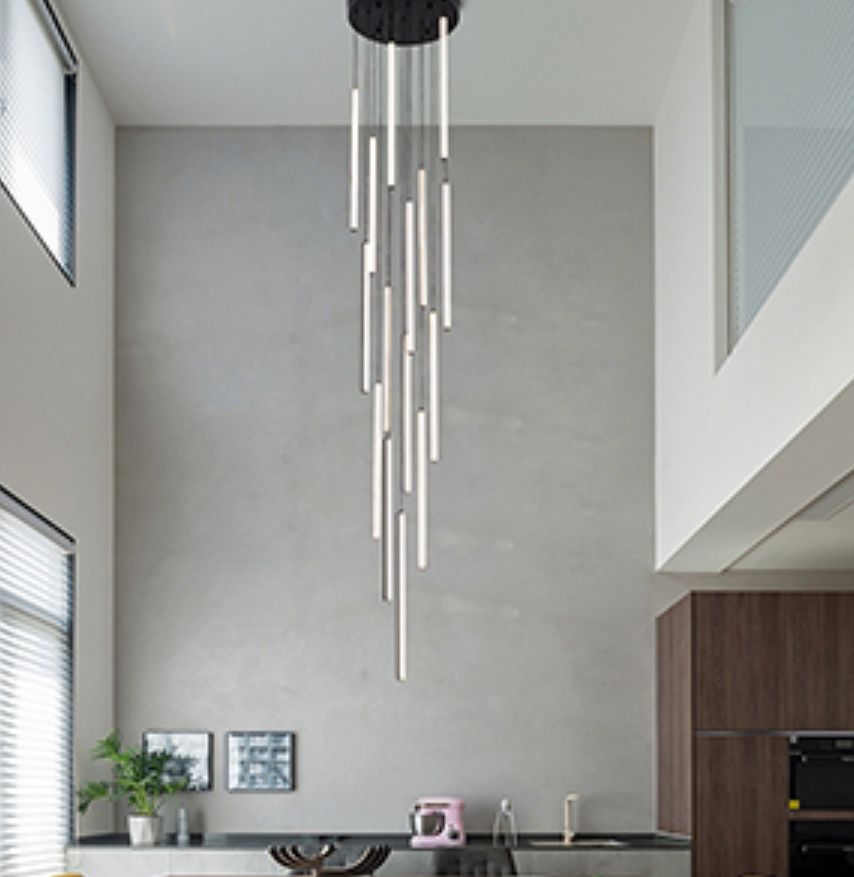 10-Light Long LED Spiral Staircase Chandelier with Remote Dimmable