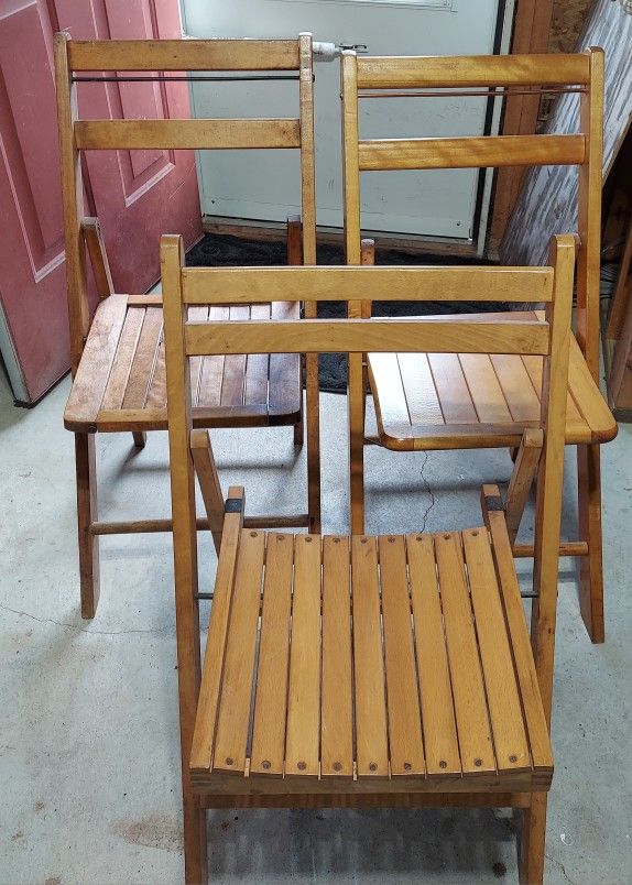 Chairs Antique  Wooden Slatted Folding , Three