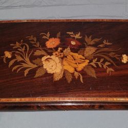 Vintage Reuge Solid Wood Floral Inlay Music Jewelry Box Italian Made 12.5x7x2.5