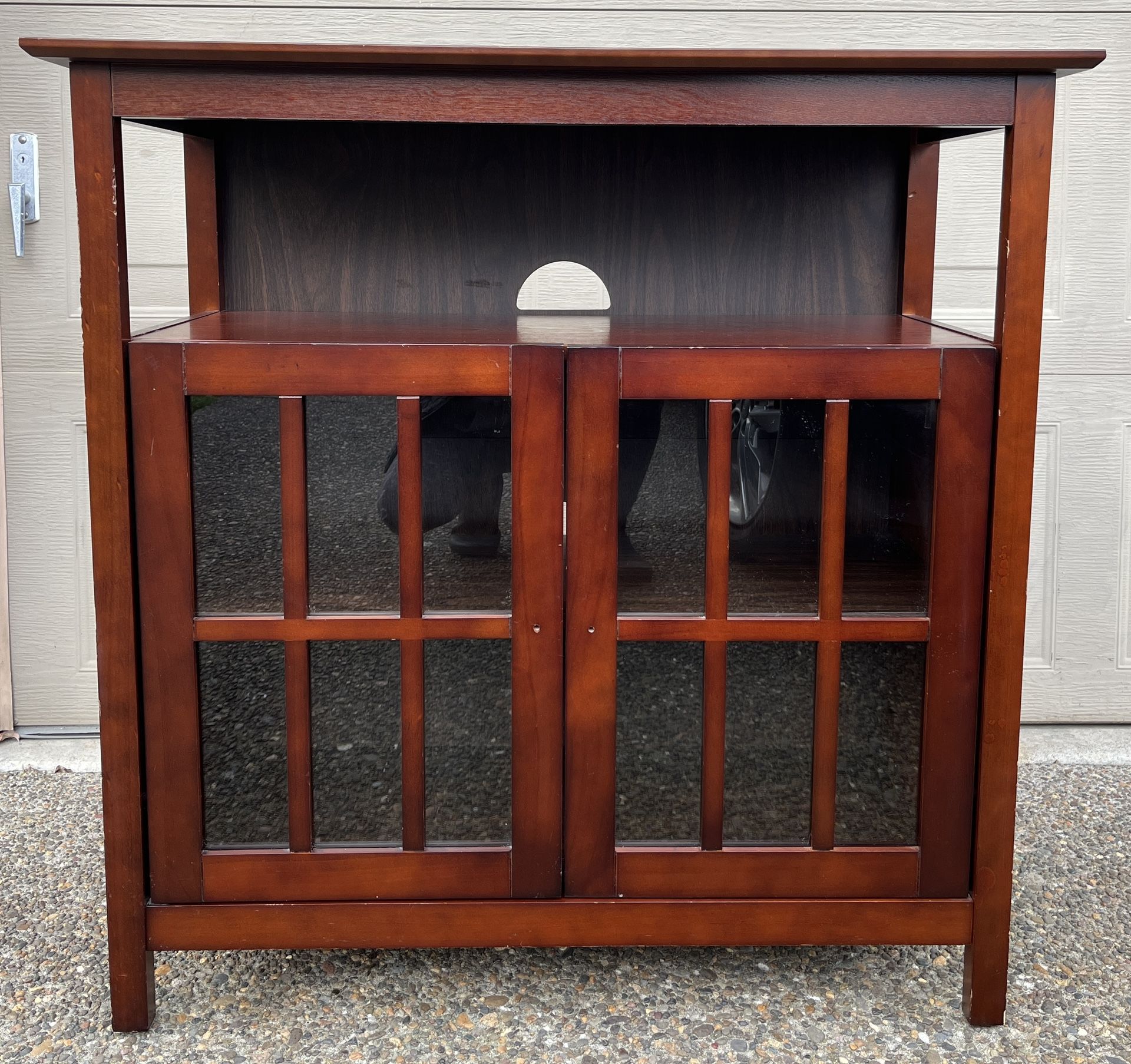 Mission Style Solid Wood Cabinet/TV Stand/4 Shelf/Glass Doors