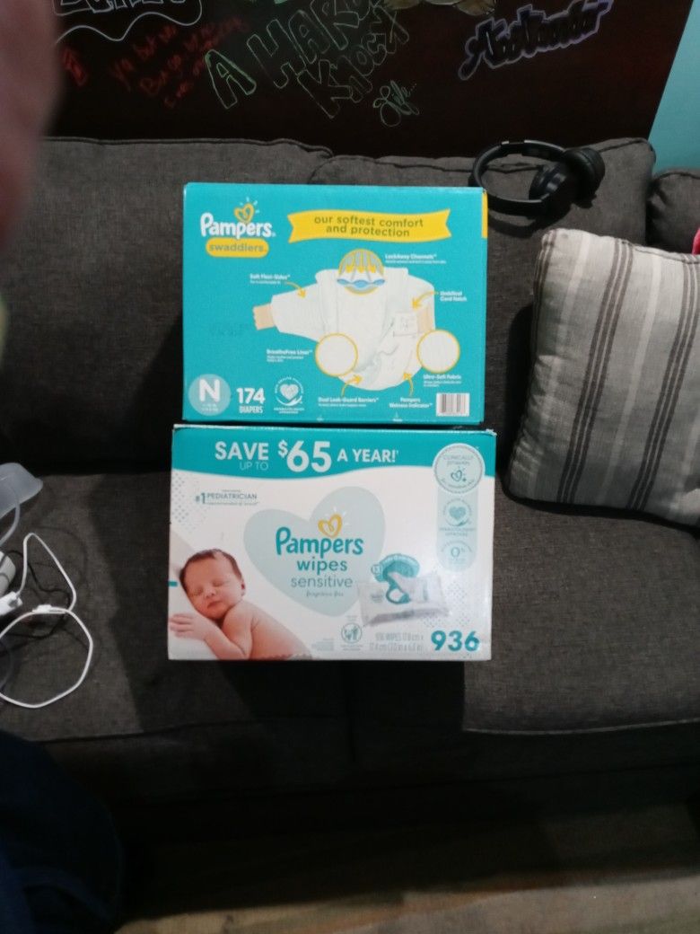 ***PAMPERS PRODUCTS*** 1 box Wipes / 1 box Swaddlers