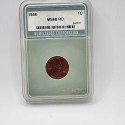 1958 Lincoln Wheat Cent Penny NTC MS68 RD Numistrust Corporation Certified 1C