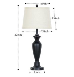 Black Table Lamp with USB Ports