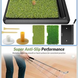 BRAND NEW IN BOX 2-in-1 Golf Hitting Mat with Integrated Ball Tray, Heavy Duty Non-Slip Golf Practice Mat, 2 Replaceable Turfs, Golf Training Mat for 