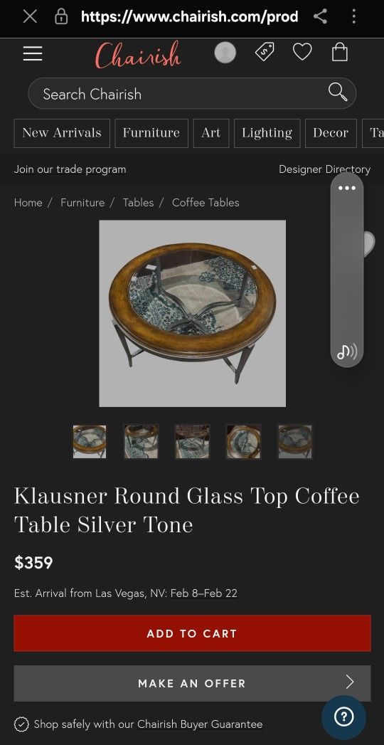 Round glass top coffee table. Real wood and silver tone.